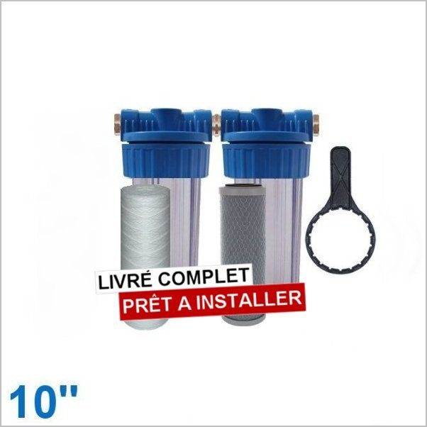 Filtration anti-calcaire 10'' entrée/sortie 3/4 avec porte filtre  transparent