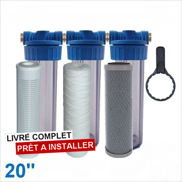 Unité de pré-filtration UV 3 filtres 20 pouces